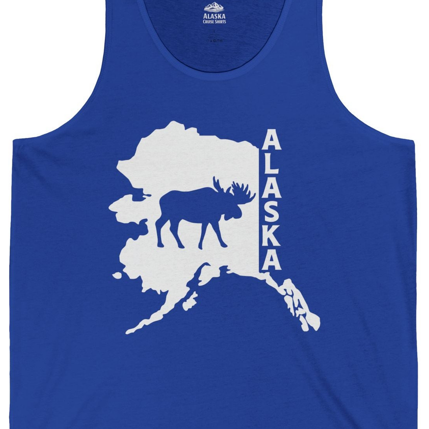 Alaska Moose Silhouette Shirt Tank Top – True Royal – Alaska Cruise Shirts Close Up