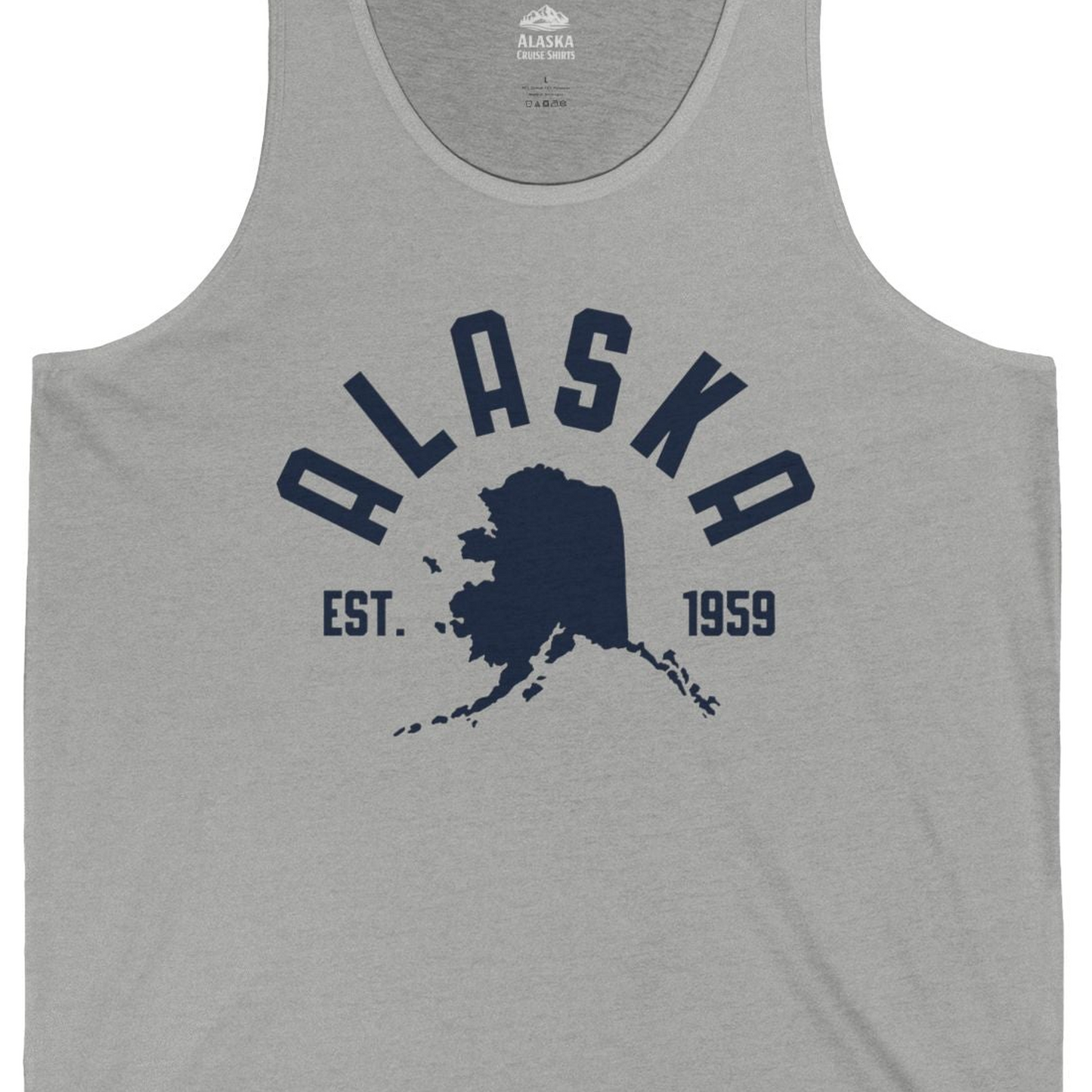 Vintage Alaska State Outline Est 1959 Retro Collegiate Shirt — Tank Top Tank Top – Athletic Heather – Alaska Cruise Shirts Close Up