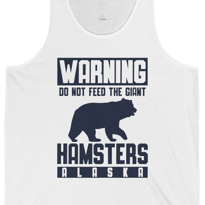 Funny Alaska Bear Giant Hamster Warning Sign Shirt for Travelers — Tank Top Tank Top – White – Alaska Cruise Shirts Close Up