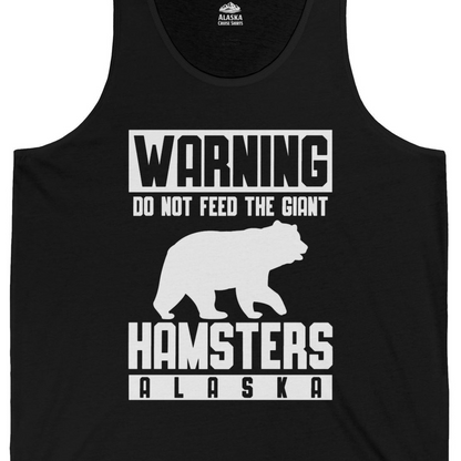 Funny Alaska Bear Giant Hamster Warning Sign Shirt for Travelers — Tank Top Tank Top – Black – Alaska Cruise Shirts Close Up