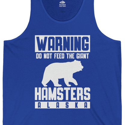 Funny Alaska Bear Giant Hamster Warning Sign Shirt for Travelers — Tank Top Tank Top – True Royal – Alaska Cruise Shirts Close Up