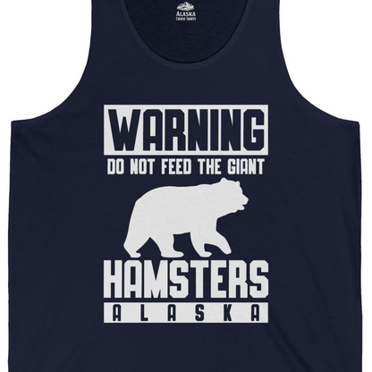 Funny Alaska Bear Giant Hamster Warning Sign Shirt for Travelers — Tank Top Tank Top – Navy – Alaska Cruise Shirts Close Up