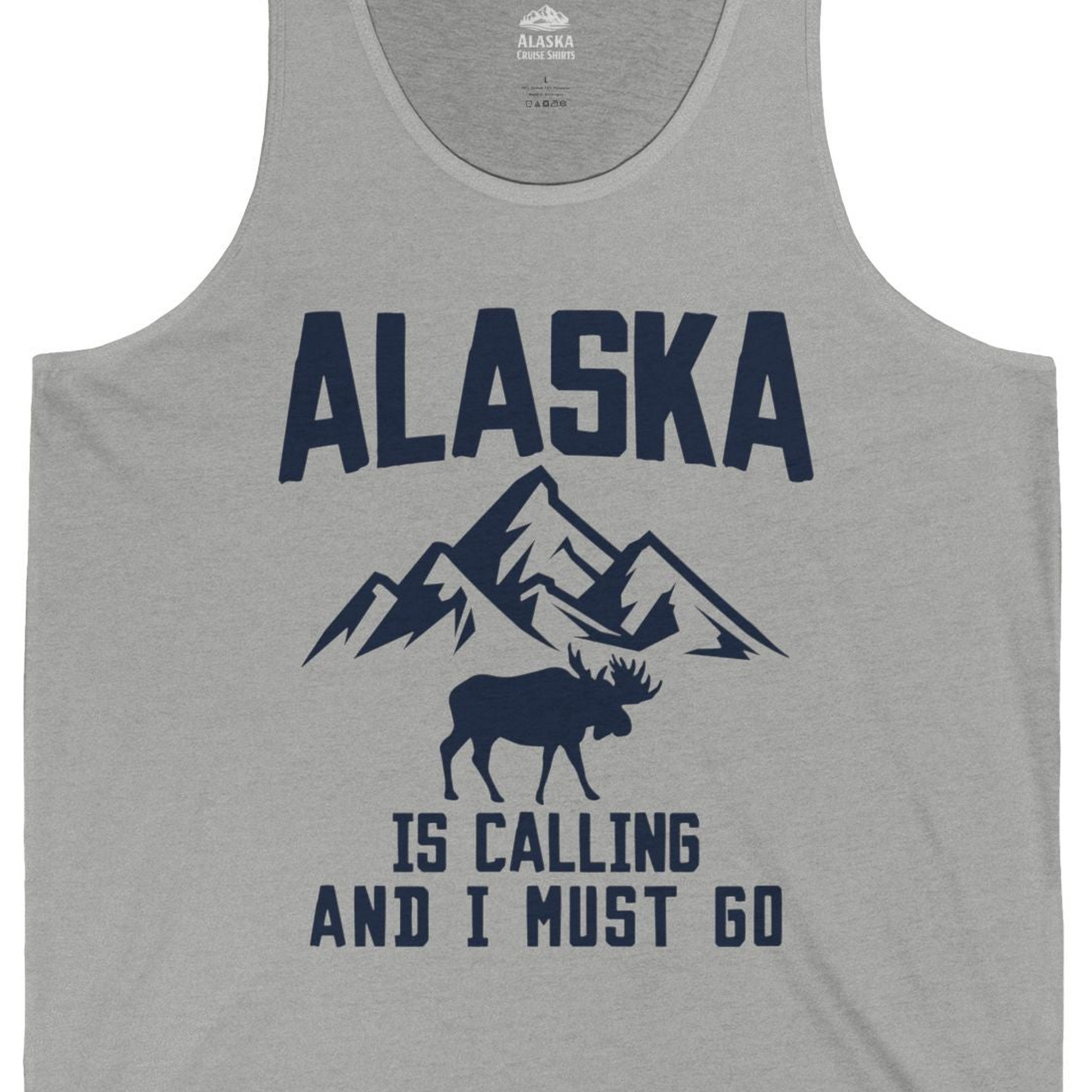 Alaska Is Calling Moose Mountains Adventure Silhouette Nature tank top — Tank Top Tank Top – Athletic Heather – Alaska Cruise Shirts Close Up