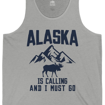 Alaska Is Calling Moose Mountains Adventure Silhouette Nature tank top — Tank Top Tank Top – Athletic Heather – Alaska Cruise Shirts Close Up