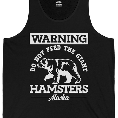 Funny Alaska Bear Warning Parody Do Not Feed the Giant Hamsters Shirt — Tank Top Tank Top – Black – Alaska Cruise Shirts Close Up