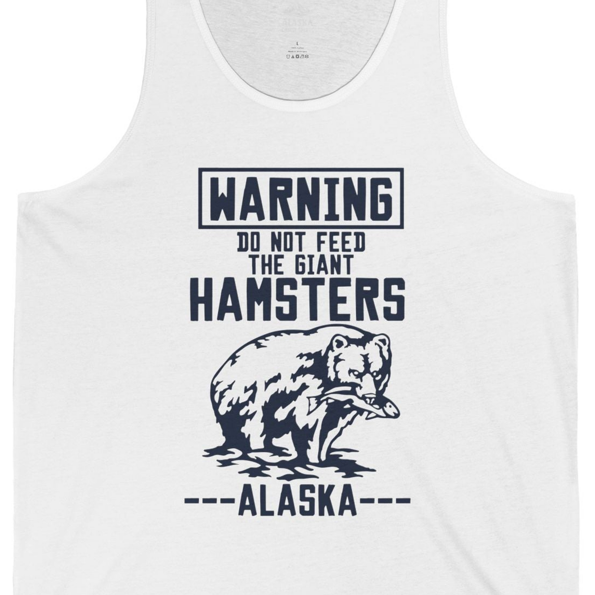 Funny Alaska Bear Warning Sign tank top Tank Top – White – Alaska Cruise Shirts Close Up