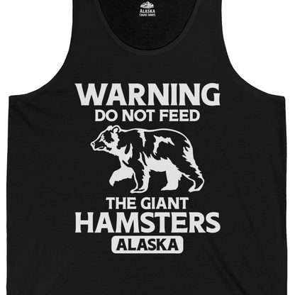 Warning Do Not Feed The Giant Hamsters Alaska Funny Bear Shirt — Tank Top Tank Top – Black – Alaska Cruise Shirts Close Up