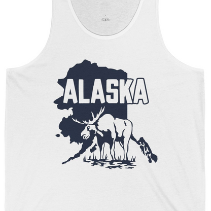 Alaska Moose Silhouette Shirt Tank Top – White – Alaska Cruise Shirts Close Up