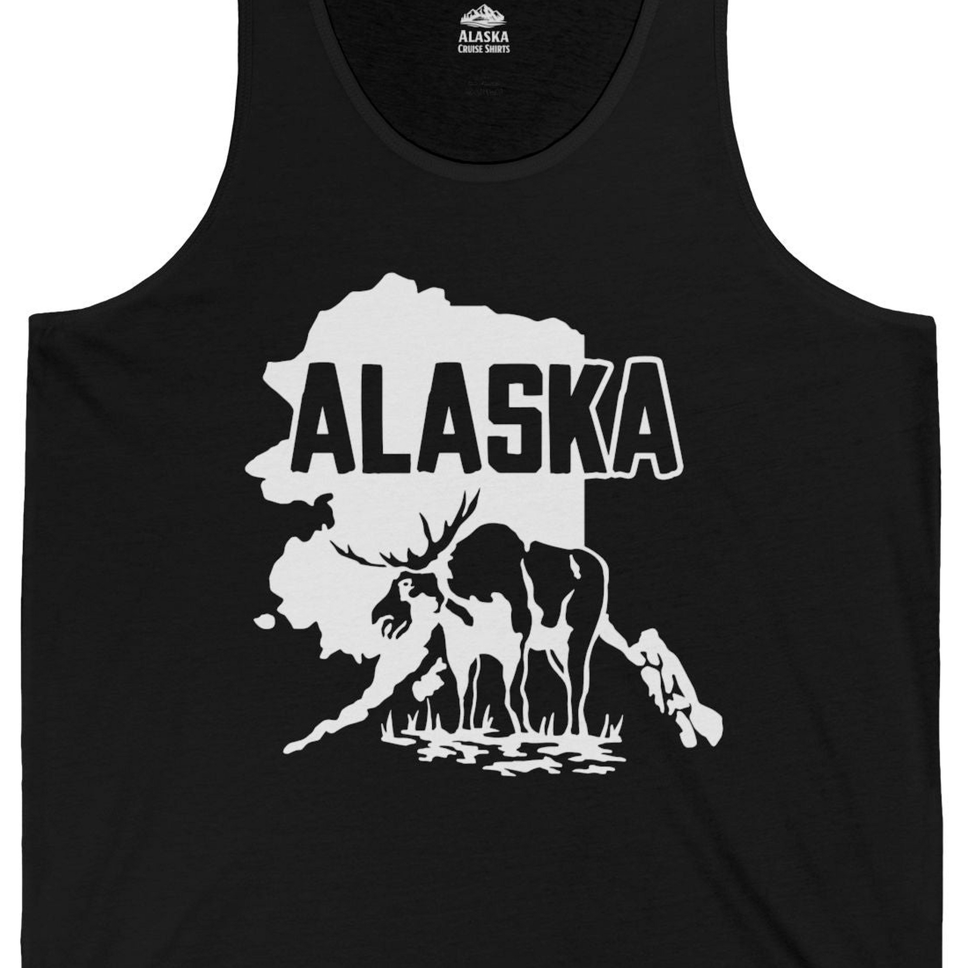 Alaska Moose Silhouette Shirt Tank Top – Black – Alaska Cruise Shirts Close Up