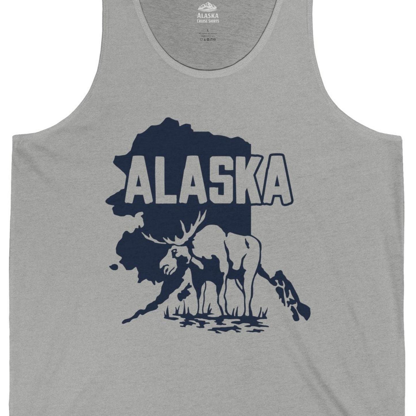 Alaska Moose Silhouette Shirt Tank Top – Athletic Heather – Alaska Cruise Shirts Close Up
