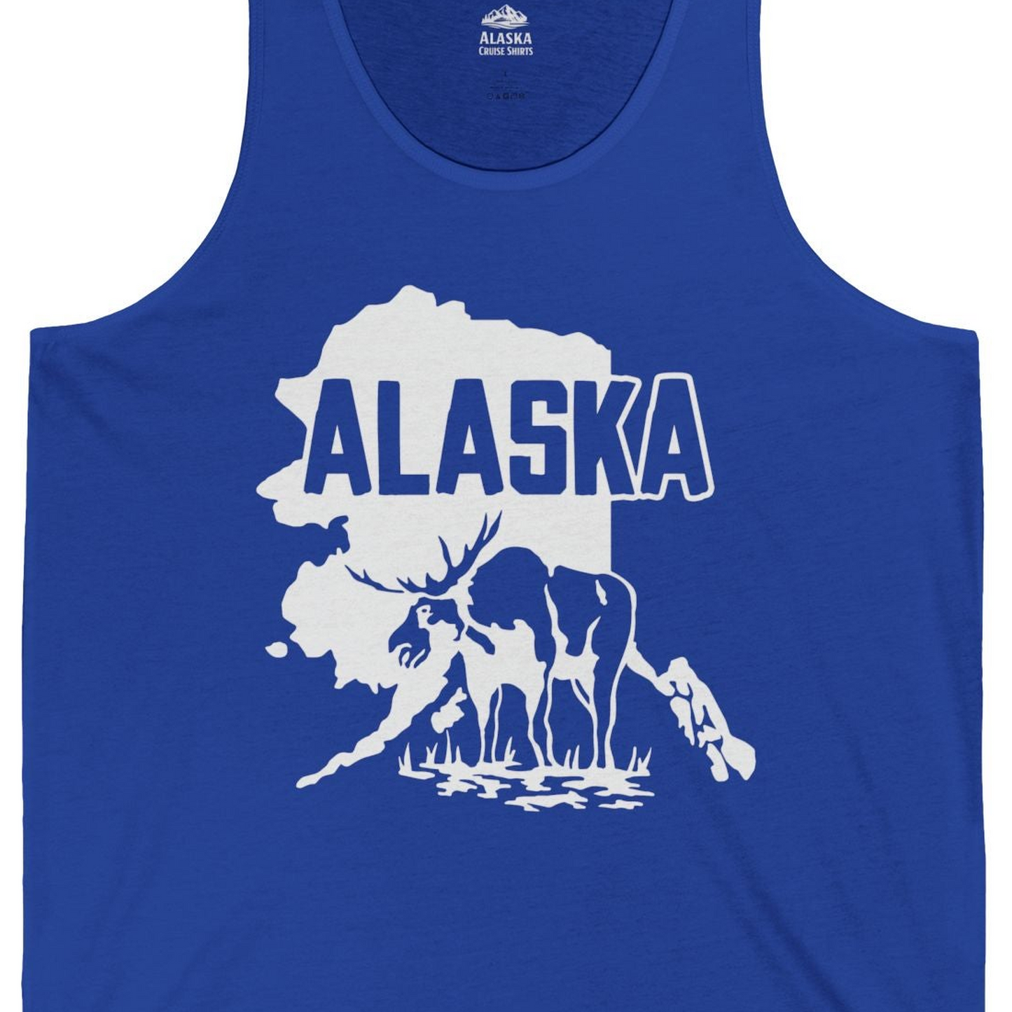 Alaska Moose Silhouette Shirt Tank Top – True Royal – Alaska Cruise Shirts Close Up