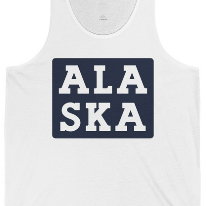 Bold Alaska Block Text Shirt Tank Top – White – Alaska Cruise Shirts Close Up