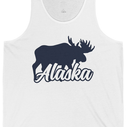 Alaska Moose Wildlife Silhouette Shirt Tank Top – White – Alaska Cruise Shirts Close Up