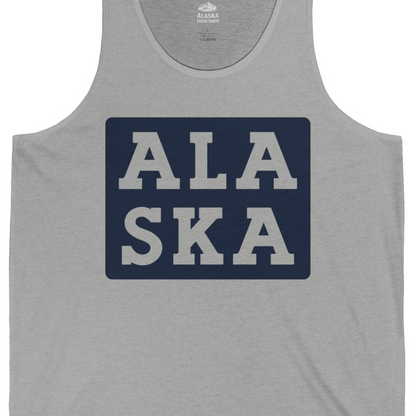 Bold Alaska Block Text Shirt Tank Top – Athletic Heather – Alaska Cruise Shirts Close Up