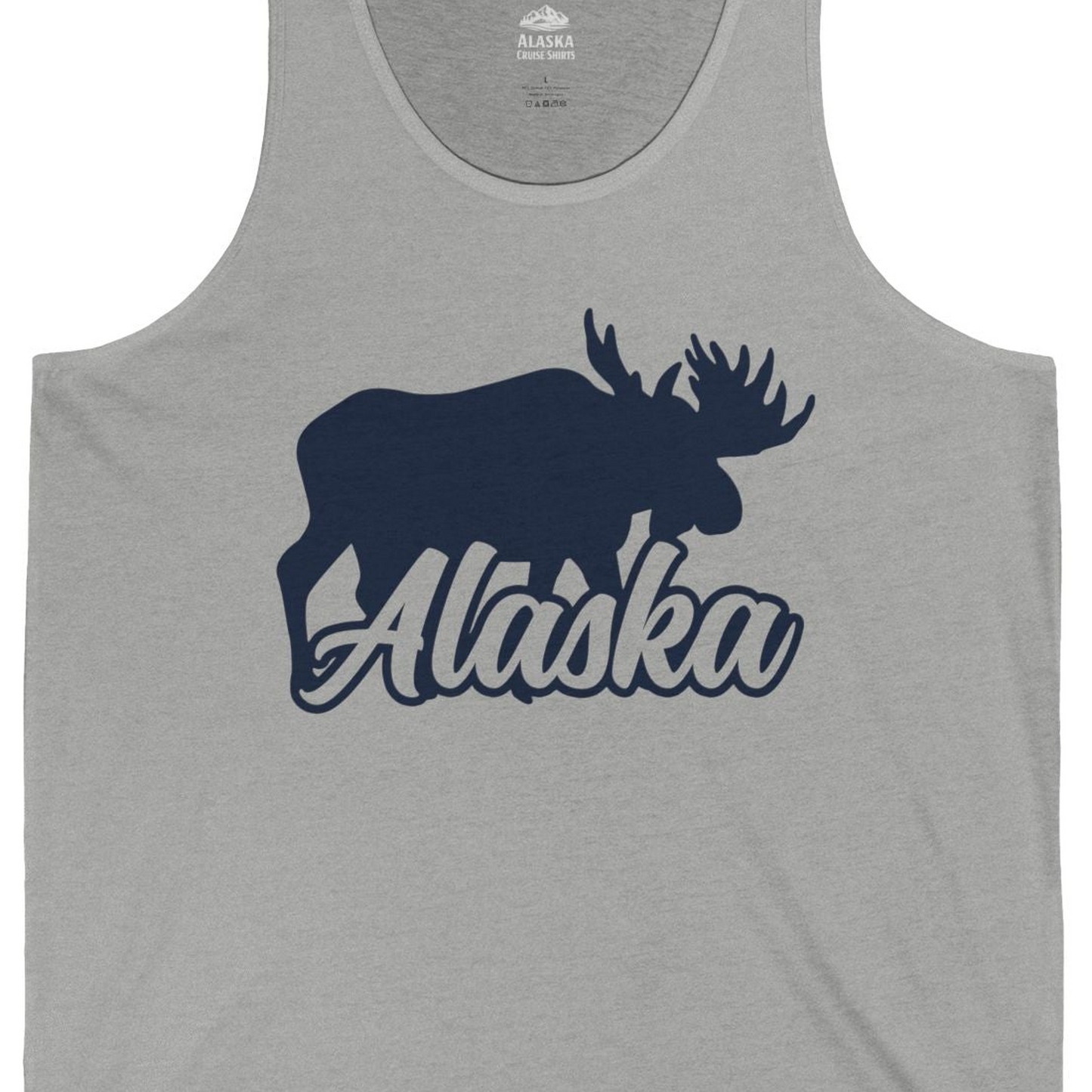Alaska Moose Wildlife Silhouette Shirt Tank Top – Athletic Heather – Alaska Cruise Shirts Close Up