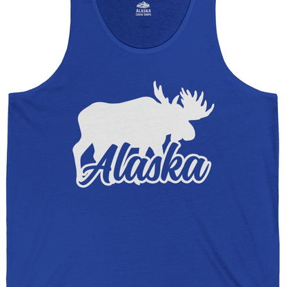 Alaska Moose Wildlife Silhouette Shirt Tank Top – True Royal – Alaska Cruise Shirts Close Up