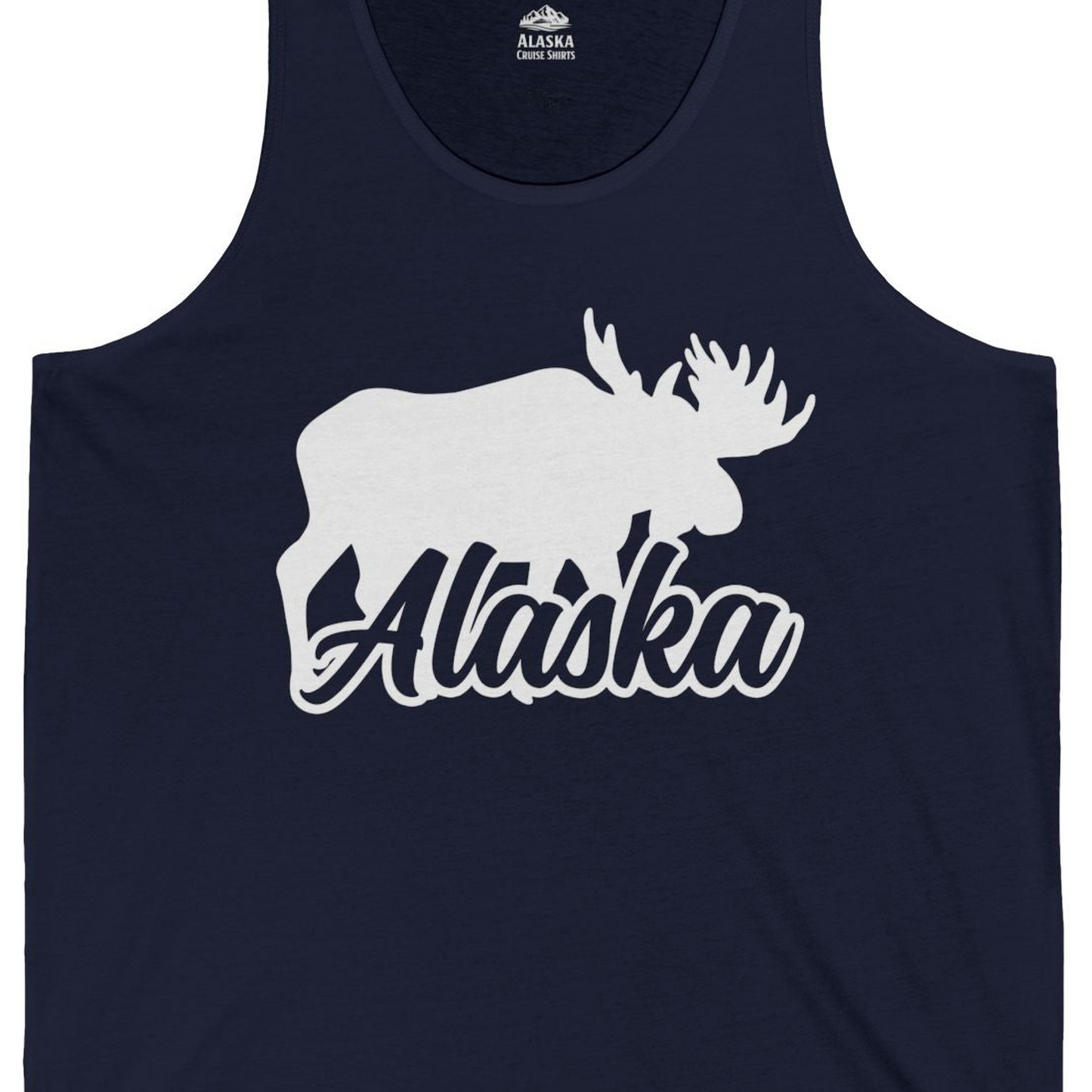 Alaska Moose Wildlife Silhouette Shirt Tank Top – Navy – Alaska Cruise Shirts Close Up