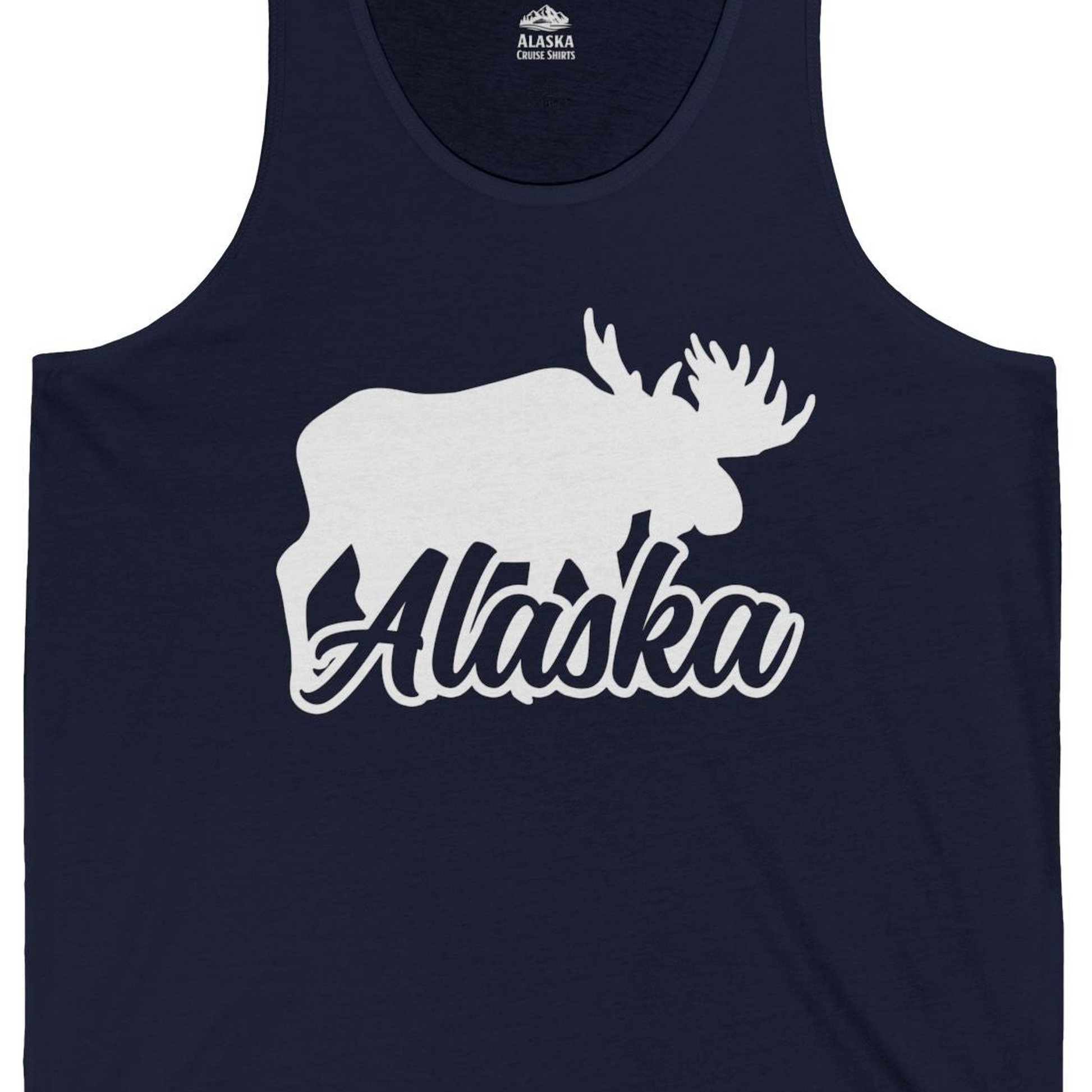 Alaska Moose Wildlife Silhouette Shirt Tank Top – Navy – Alaska Cruise Shirts Close Up