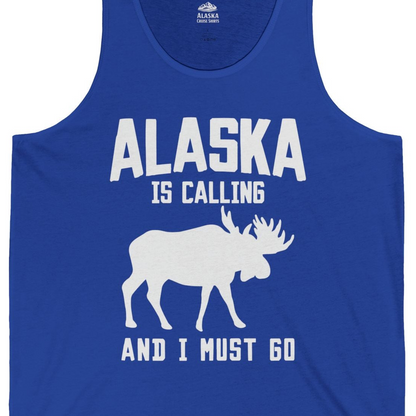 Alaska Is Calling Moose Silhouette Shirt Tank Top – True Royal – Alaska Cruise Shirts Close Up