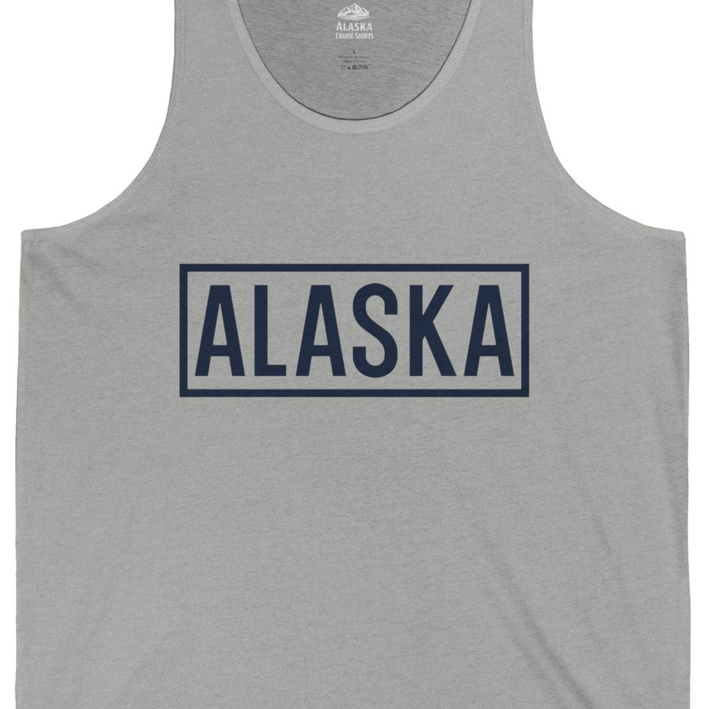 Alaska Bold Text Minimalist Monochrome Graphic Shirt for Travelers — Tank Top Tank Top – Athletic Heather – Alaska Cruise Shirts Close Up
