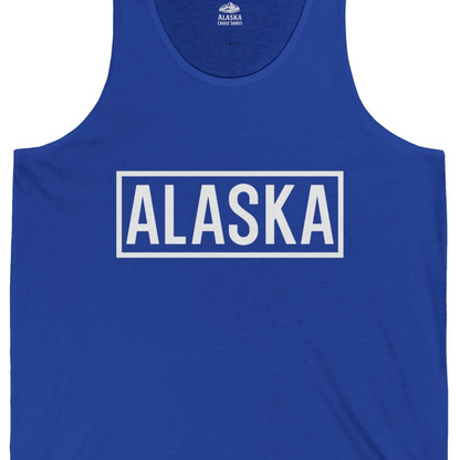 Alaska Bold Text Minimalist Monochrome Graphic Shirt for Travelers — Tank Top Tank Top – True Royal – Alaska Cruise Shirts Close Up