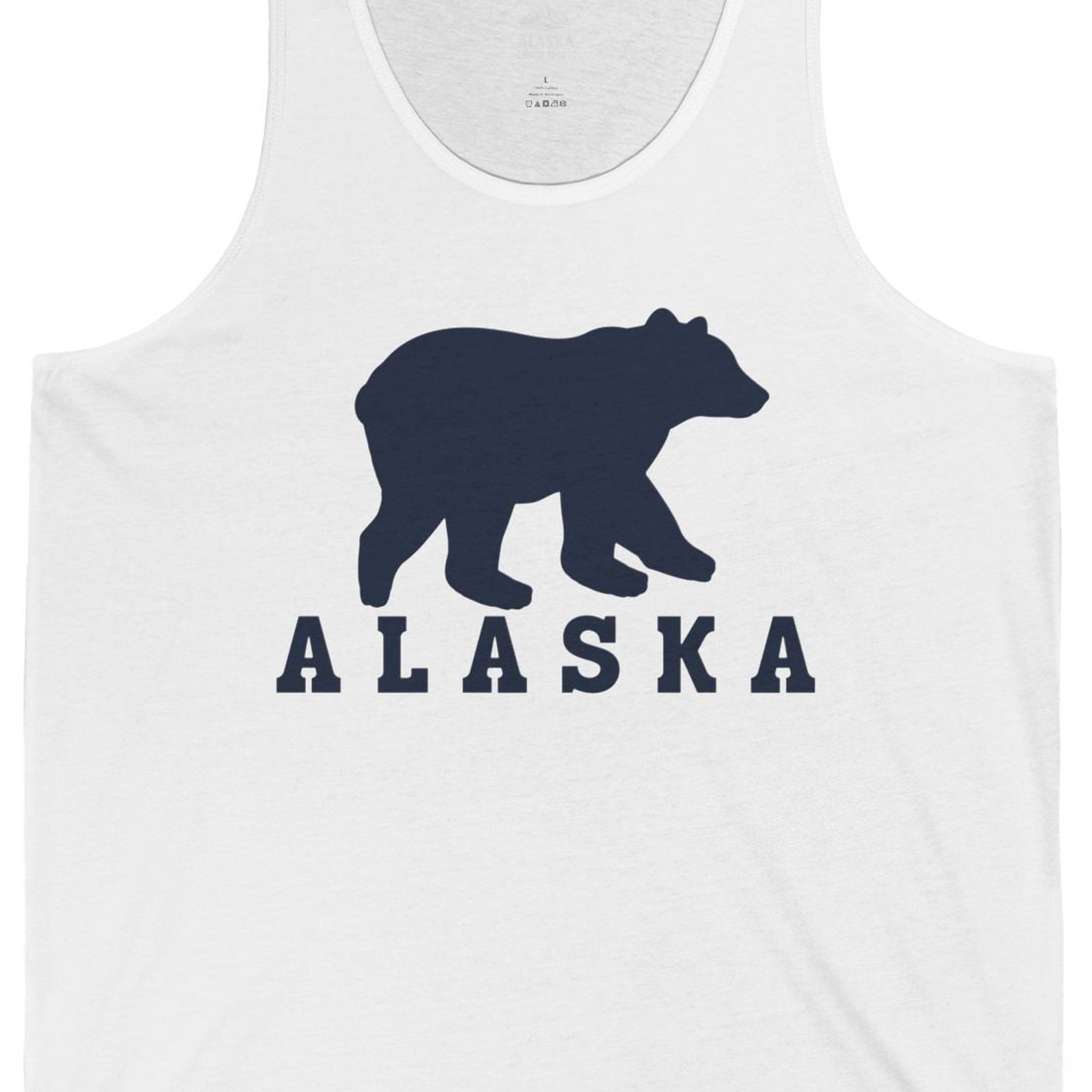 Alaska Bear Silhouette Shirt Tank Top – White – Alaska Cruise Shirts Close Up