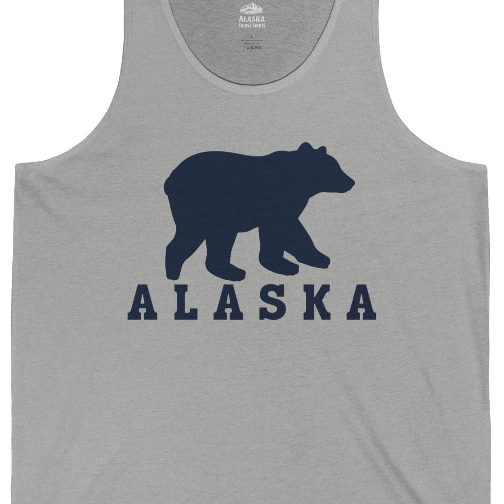 Alaska Bear Silhouette Shirt Tank Top – Athletic Heather – Alaska Cruise Shirts Close Up