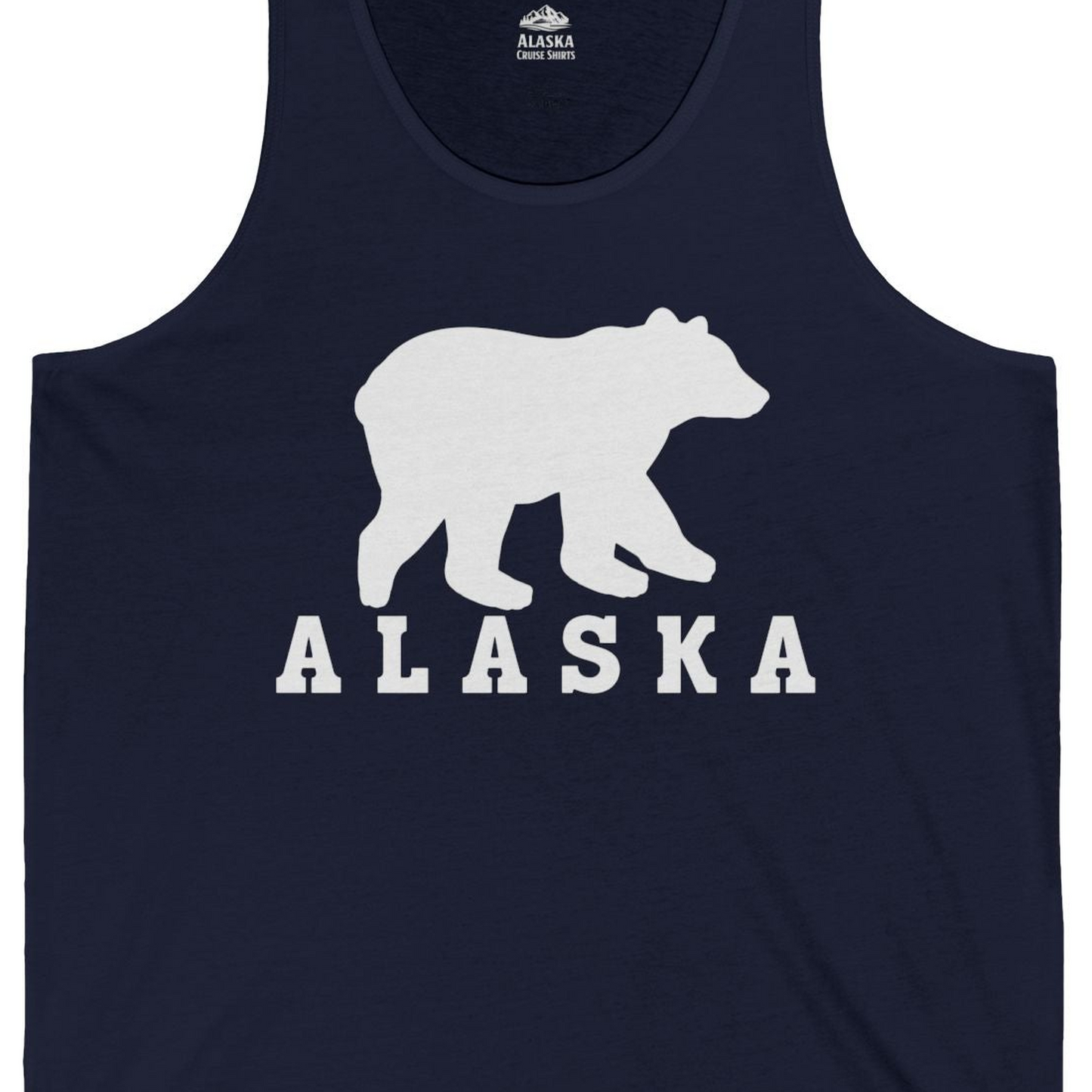 Alaska Bear Silhouette Shirt Tank Top – Navy – Alaska Cruise Shirts Close Up