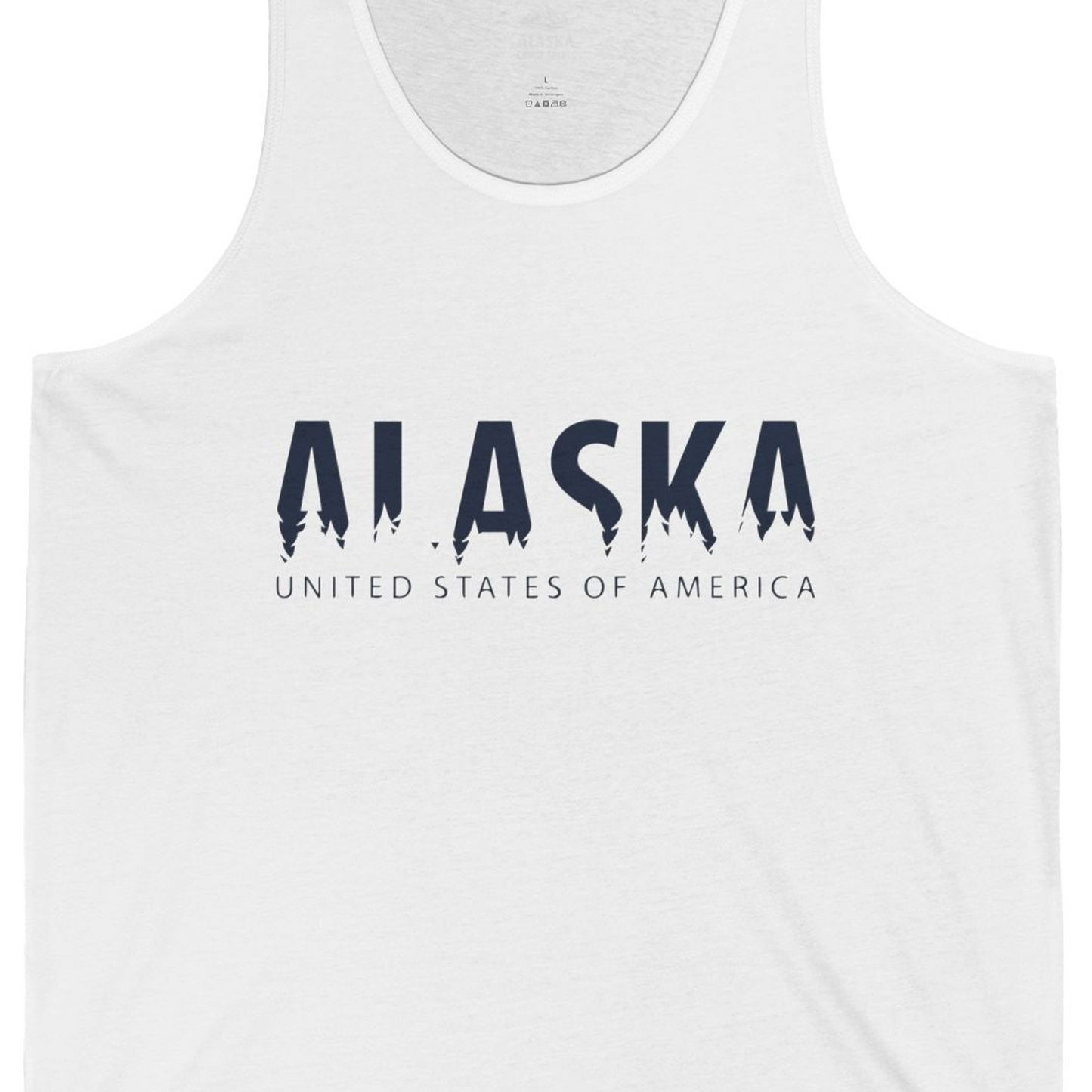 Alaska United States Typography Shirt Tank Top – White – Alaska Cruise Shirts Close Up