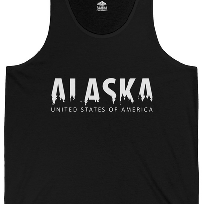 Alaska United States Typography Shirt Tank Top – Black – Alaska Cruise Shirts Close Up