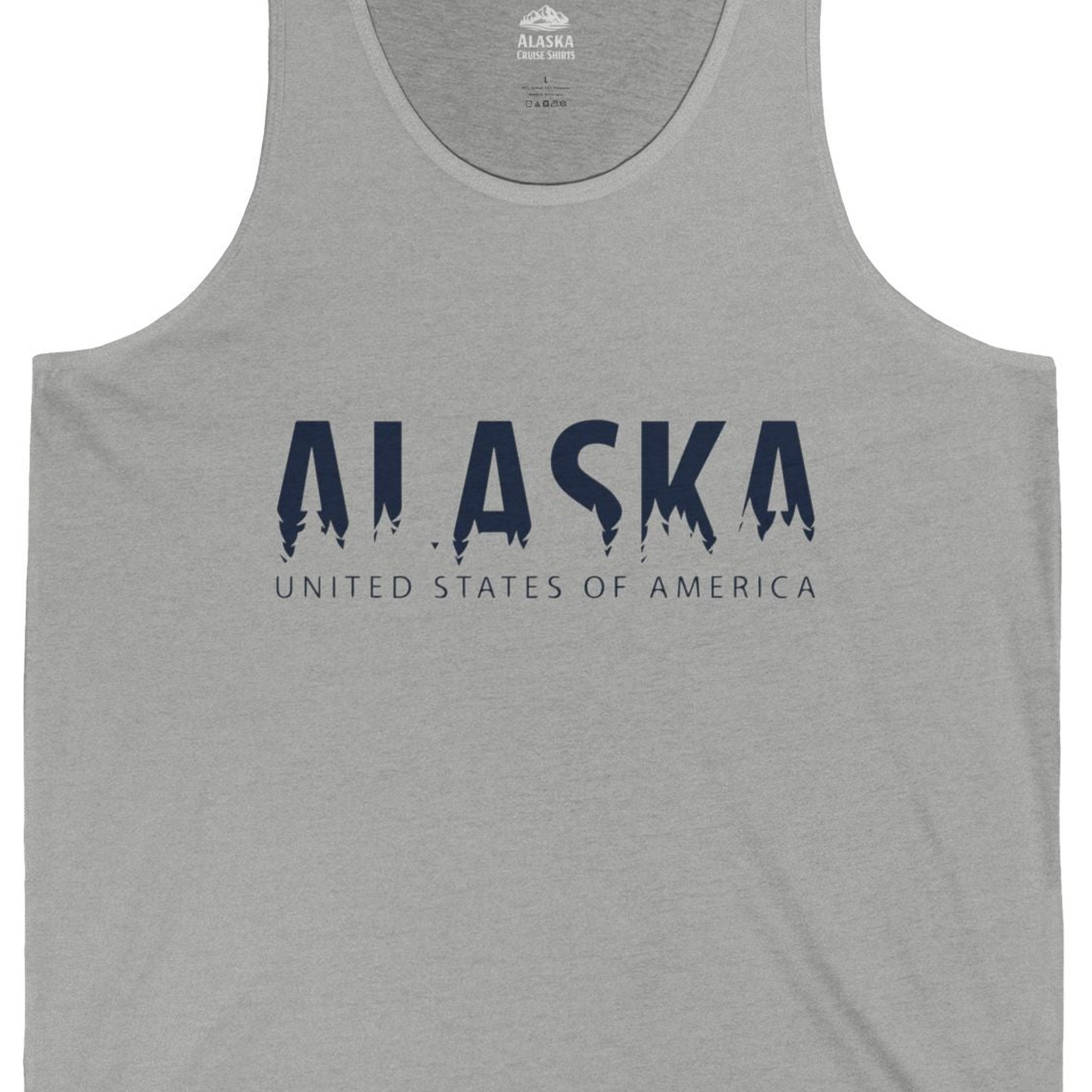 Alaska United States Typography Shirt Tank Top – Athletic Heather – Alaska Cruise Shirts Close Up