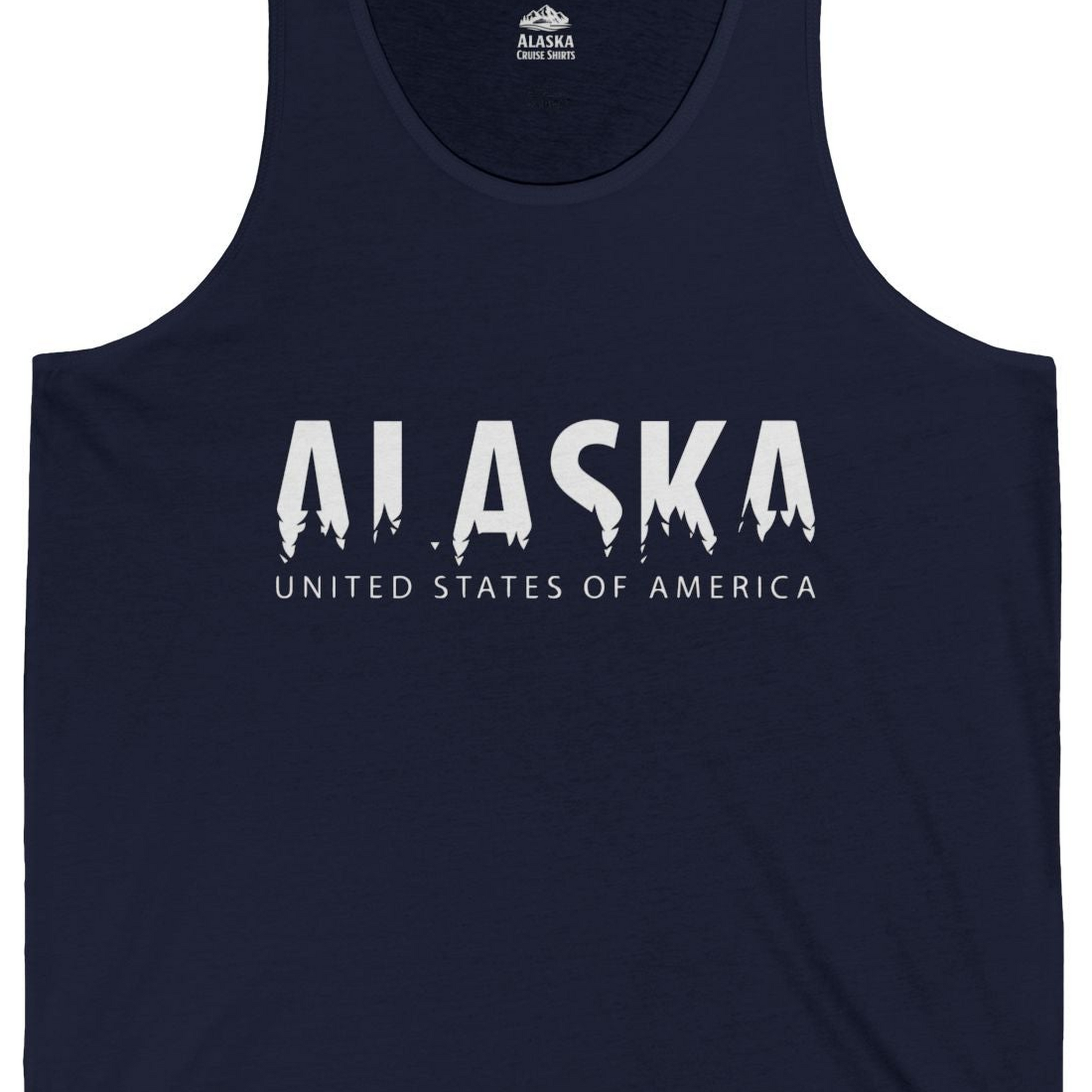 Alaska United States Typography Shirt Tank Top – Navy – Alaska Cruise Shirts Close Up