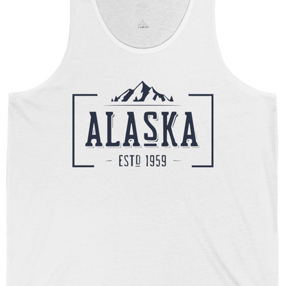 Vintage Alaska Estd 1959 Shirt Tank Top – White – Alaska Cruise Shirts Close Up
