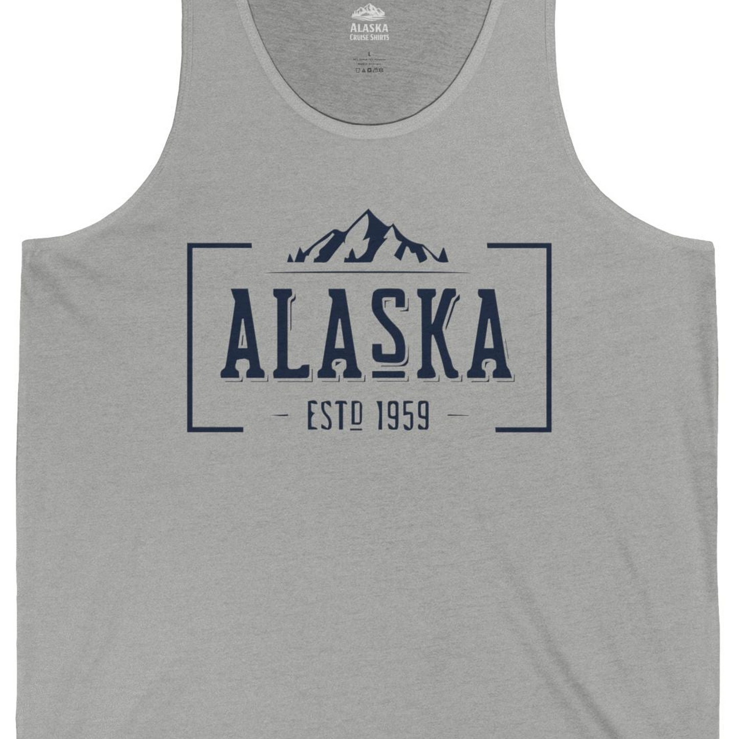 Vintage Alaska Estd 1959 Shirt Tank Top – Athletic Heather – Alaska Cruise Shirts Close Up