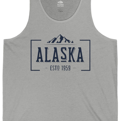 Vintage Alaska Estd 1959 Shirt Tank Top – Athletic Heather – Alaska Cruise Shirts Close Up