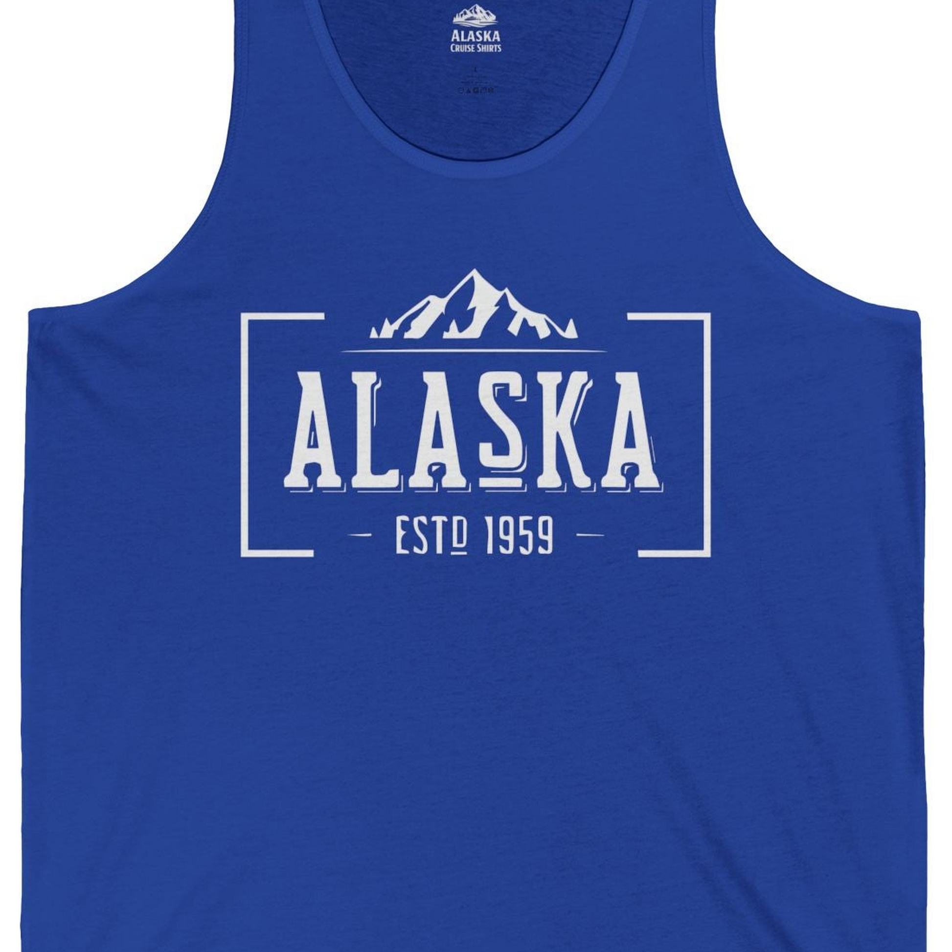Vintage Alaska Estd 1959 Shirt Tank Top – True Royal – Alaska Cruise Shirts Close Up