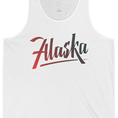 Alaska Script Wordmark Shirt Tank Top – White – Alaska Cruise Shirts Close Up
