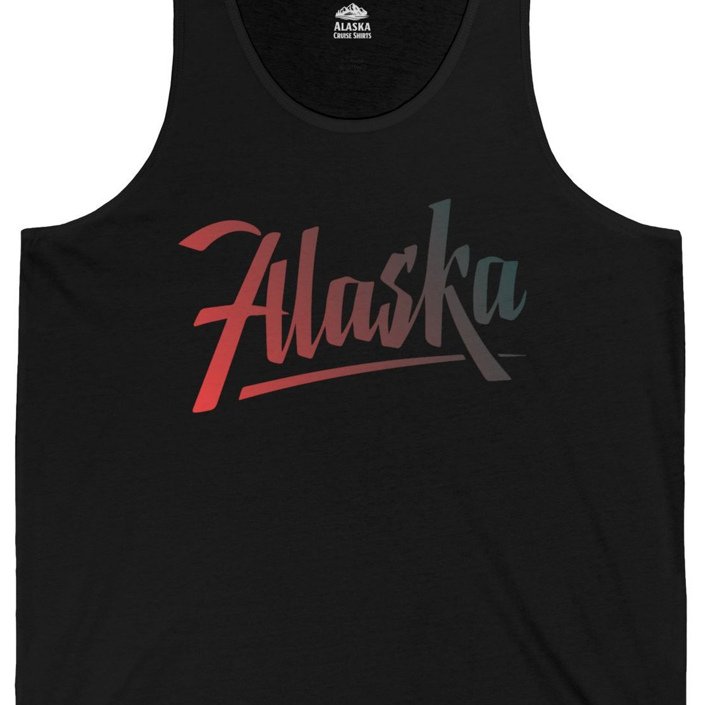 Alaska Script Wordmark Shirt Tank Top – Black – Alaska Cruise Shirts Close Up
