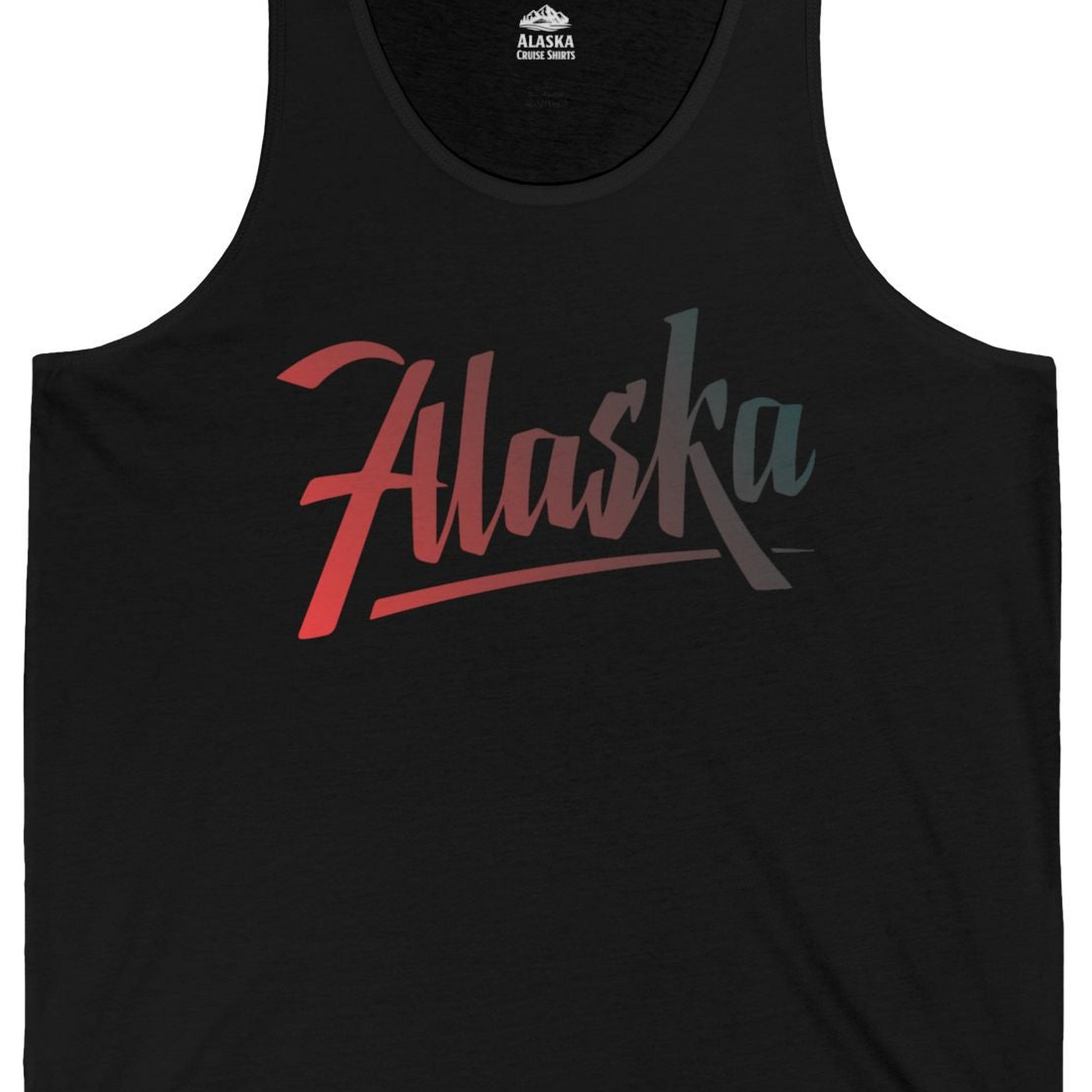 Alaska Script Wordmark Shirt Tank Top – Black – Alaska Cruise Shirts Close Up