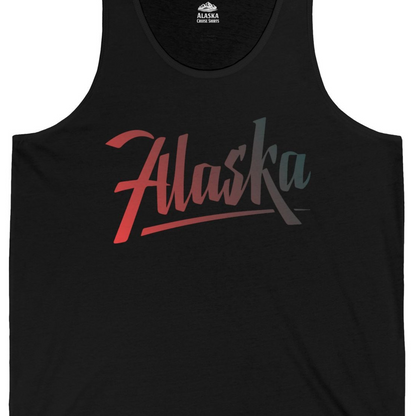 Alaska Script Wordmark Shirt Tank Top – Black – Alaska Cruise Shirts Close Up