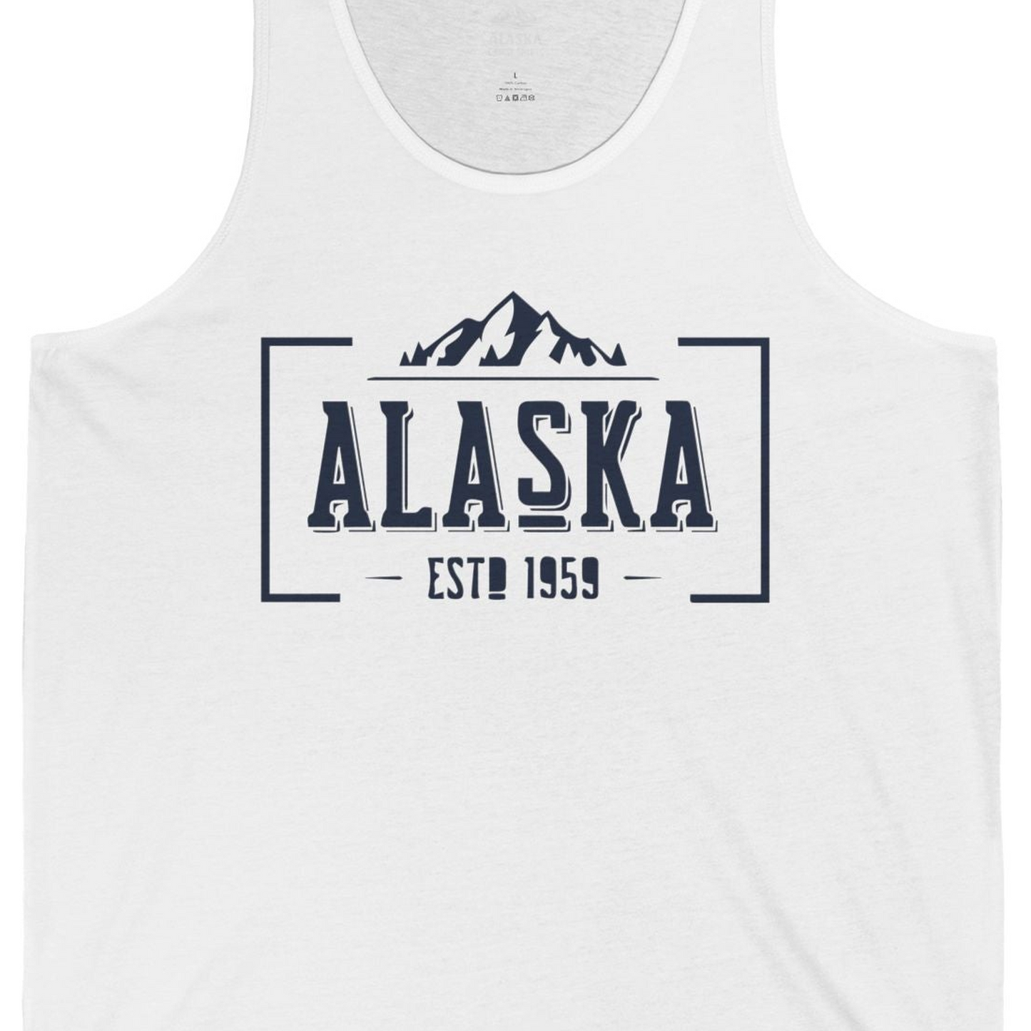 Alaska Mountain Vintage Shirt Tank Top – White – Alaska Cruise Shirts Close Up