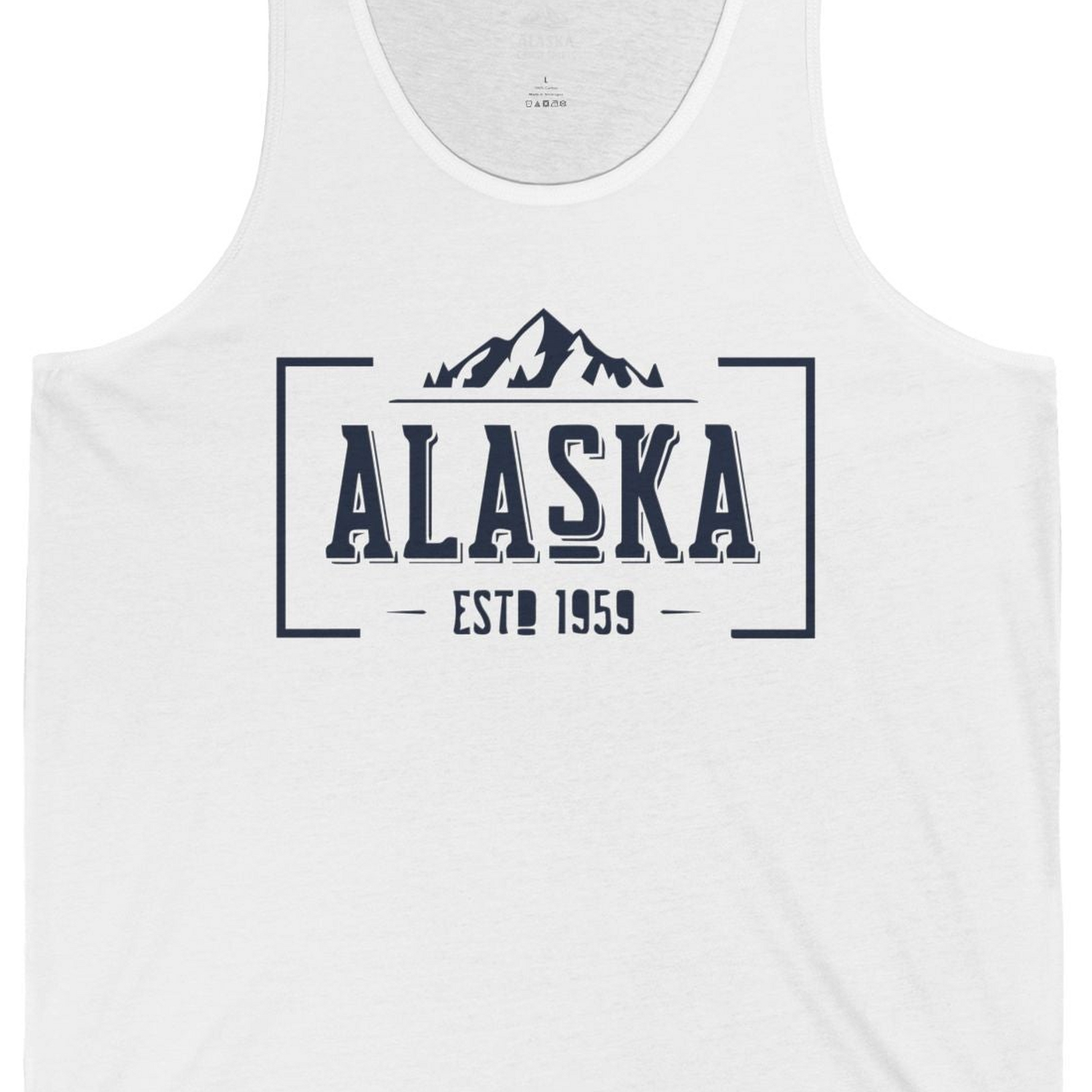 Alaska Mountain Vintage Shirt Tank Top – White – Alaska Cruise Shirts Close Up
