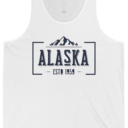 Alaska Mountain Vintage Shirt Tank Top – White – Alaska Cruise Shirts Close Up