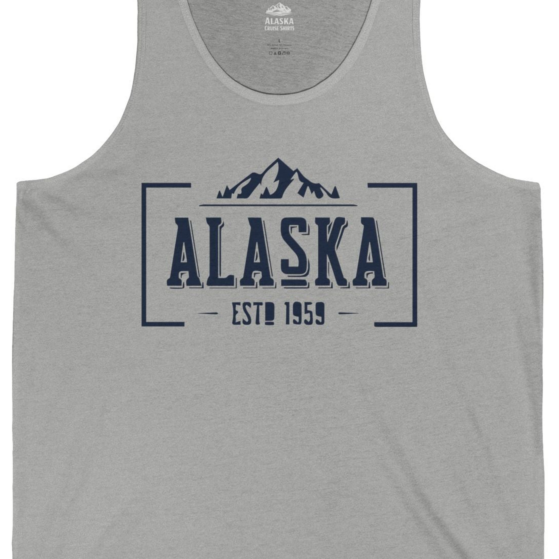 Alaska Mountain Vintage Shirt Tank Top – Athletic Heather – Alaska Cruise Shirts Close Up