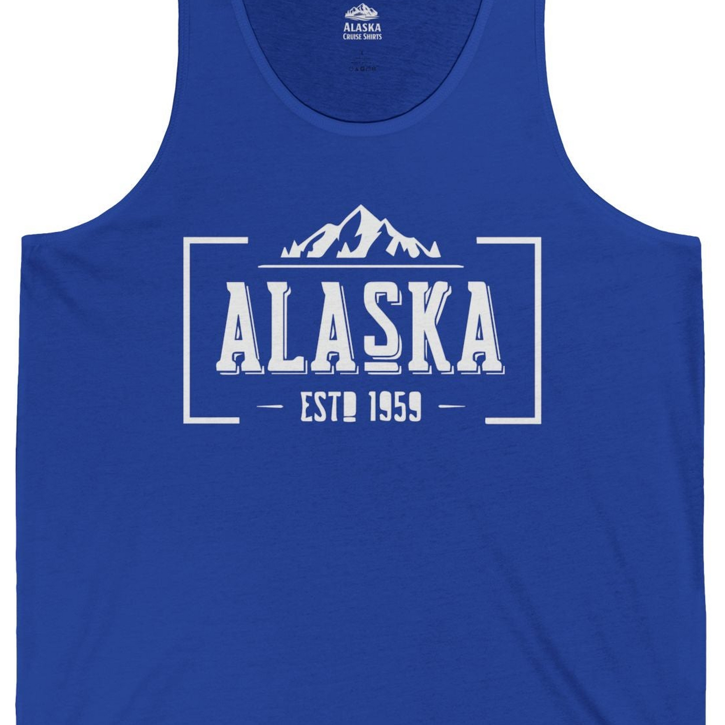 Alaska Mountain Vintage Shirt Tank Top – True Royal – Alaska Cruise Shirts Close Up