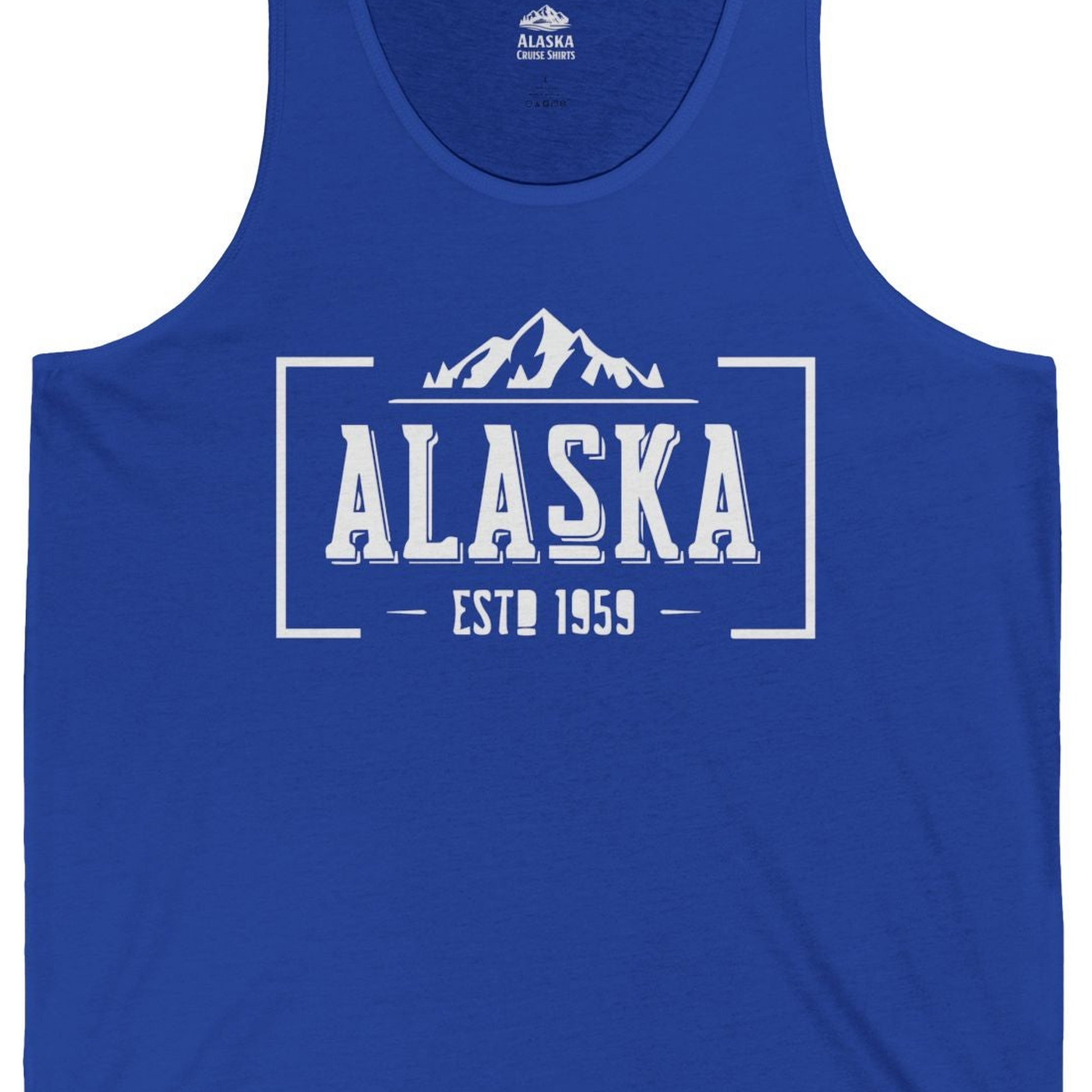 Alaska Mountain Vintage Shirt Tank Top – True Royal – Alaska Cruise Shirts Close Up