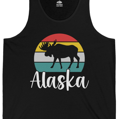 Retro Alaska Moose Silhouette Shirt Tank Top – Black – Alaska Cruise Shirts Close Up