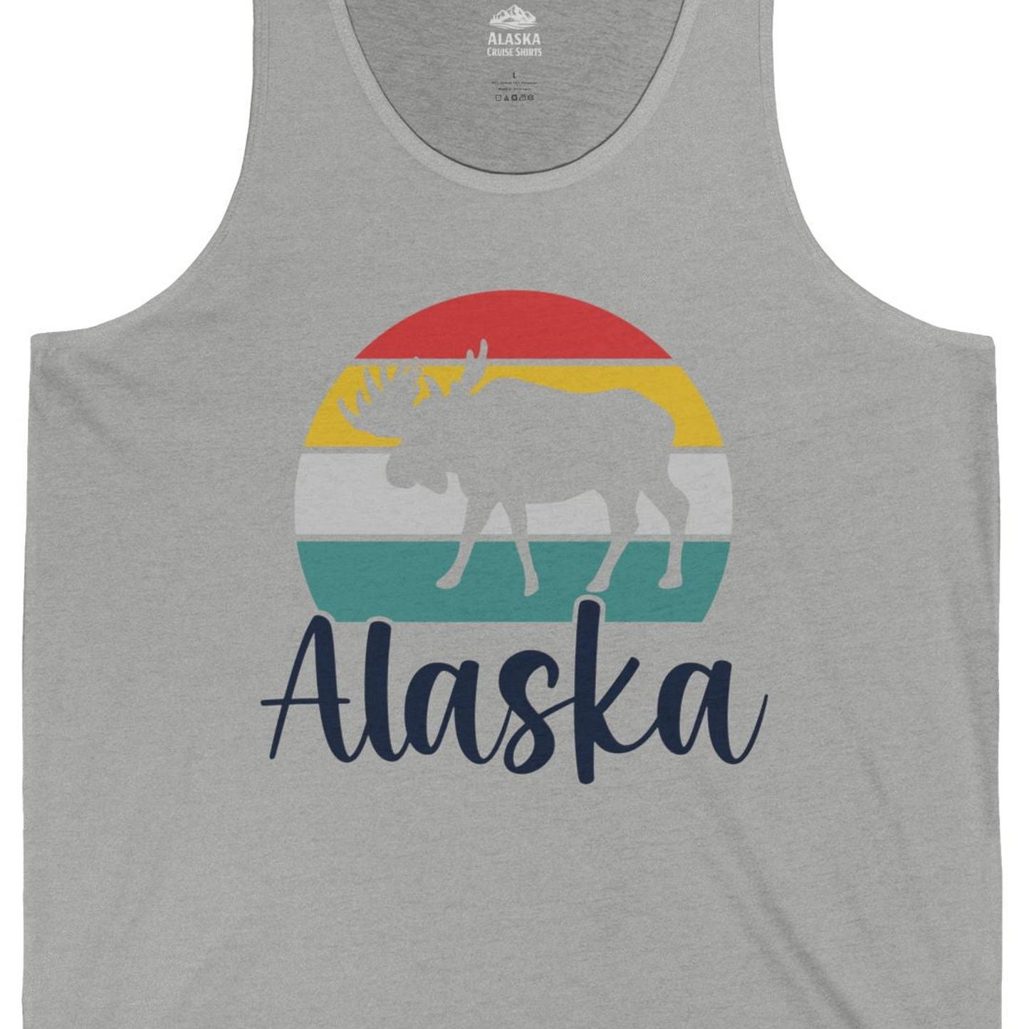 Retro Alaska Moose Silhouette Shirt Tank Top – Athletic Heather – Alaska Cruise Shirts Close Up