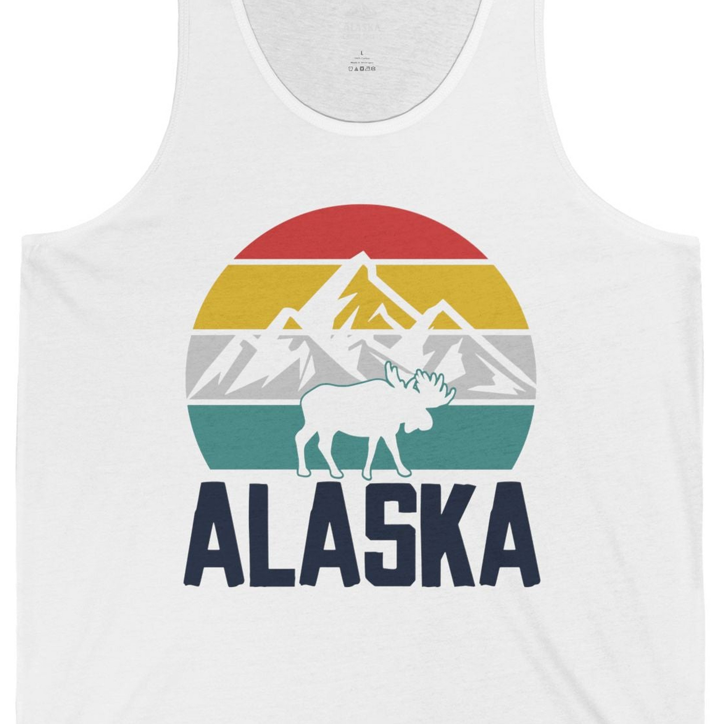 Retro Alaska Moose Silhouette Shirt Tank Top – White – Alaska Cruise Shirts Close Up