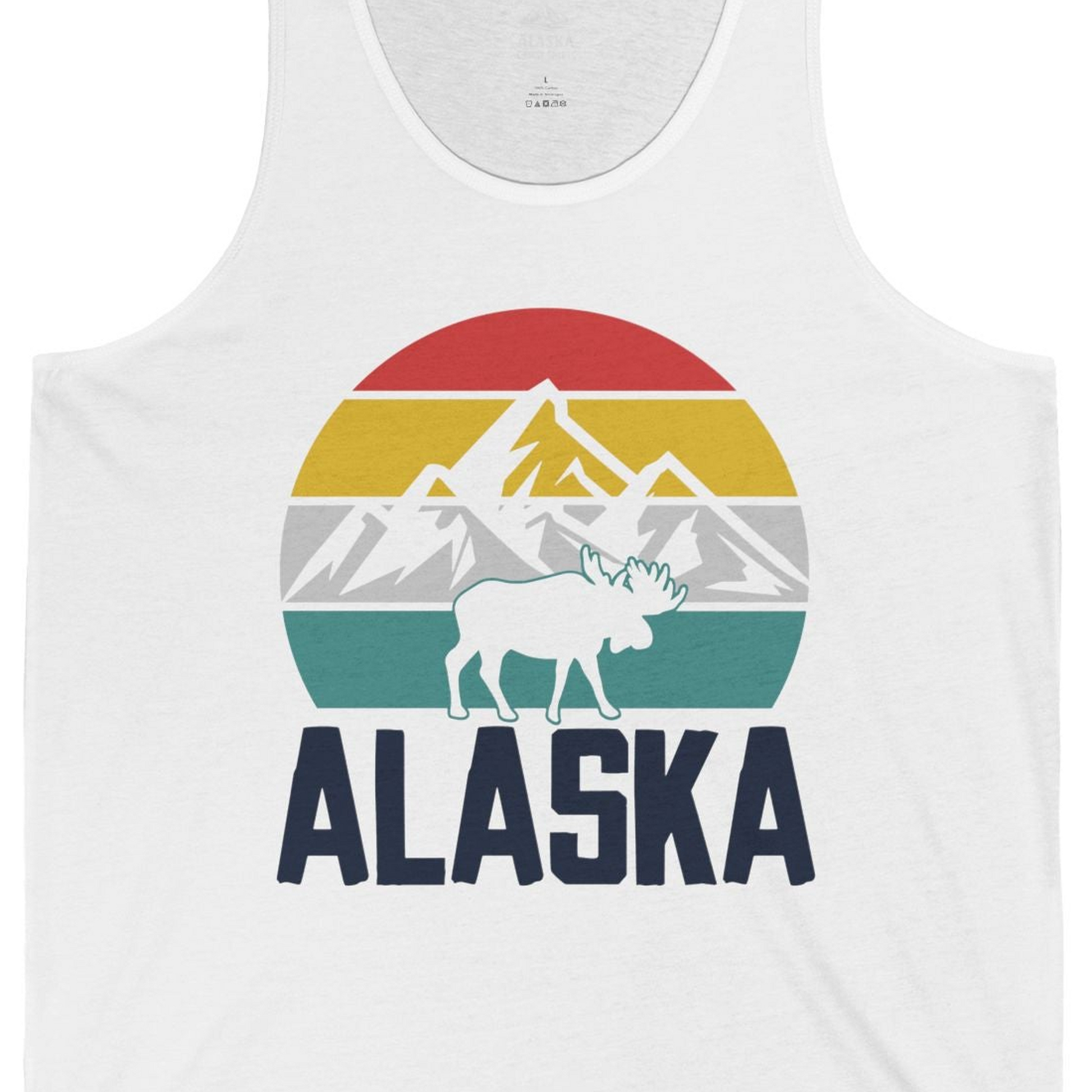 Retro Alaska Moose Silhouette Shirt Tank Top – White – Alaska Cruise Shirts Close Up